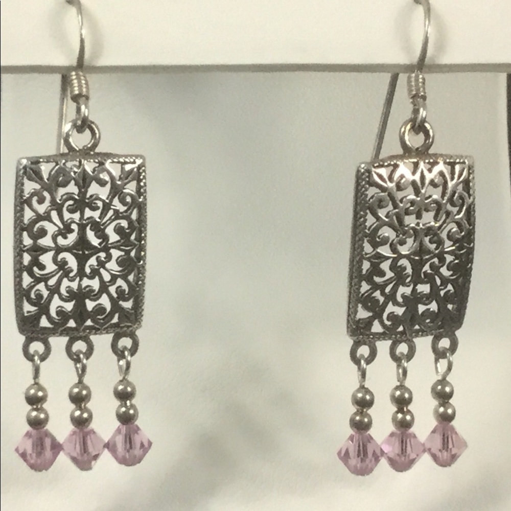 Sterling Silver Purple Crystal Dangle Earrings